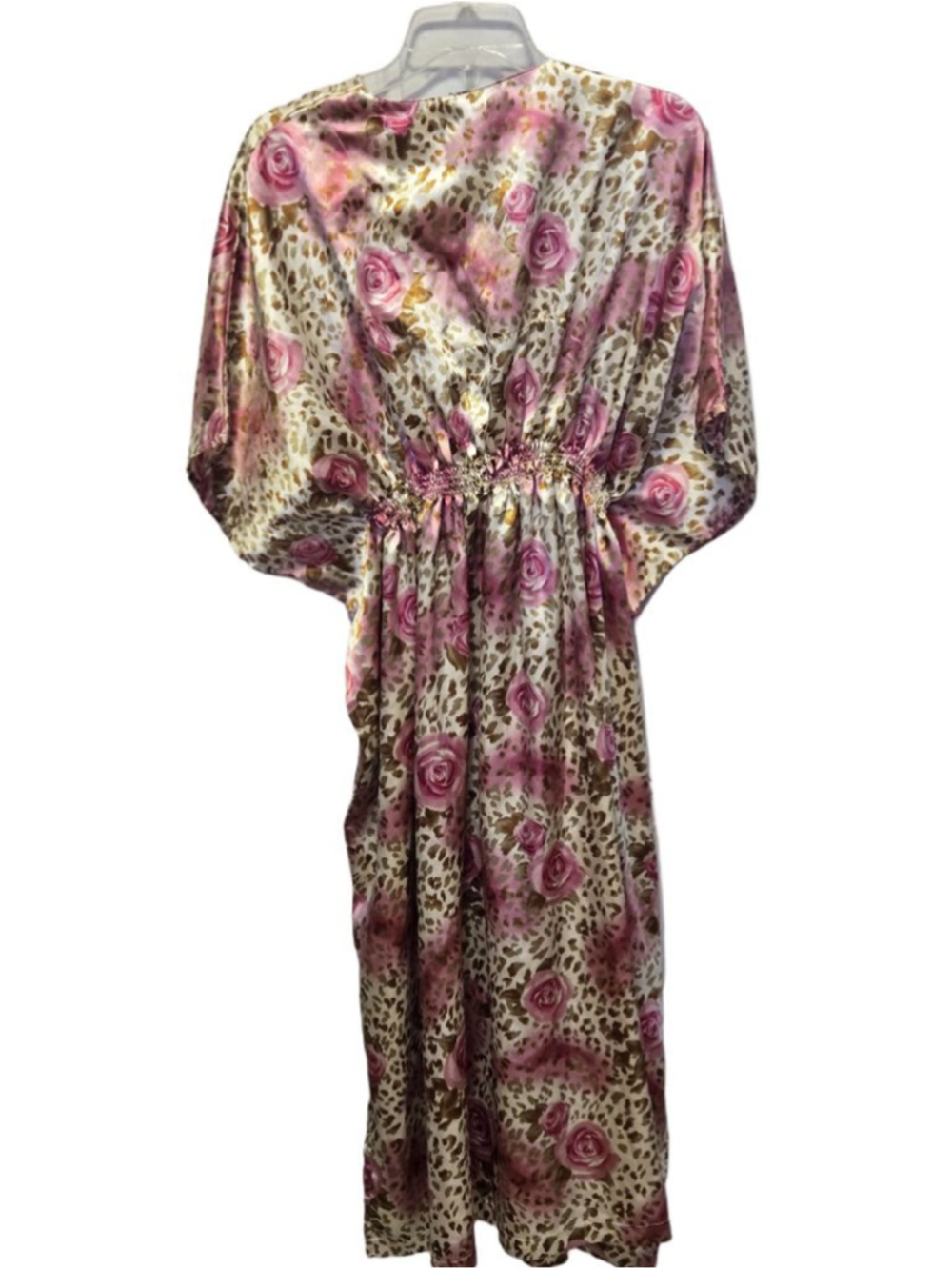 Vintage Midnight Velvet Floral Leopard Print Satin Caftan One Size Boho - Picture 2 of 8